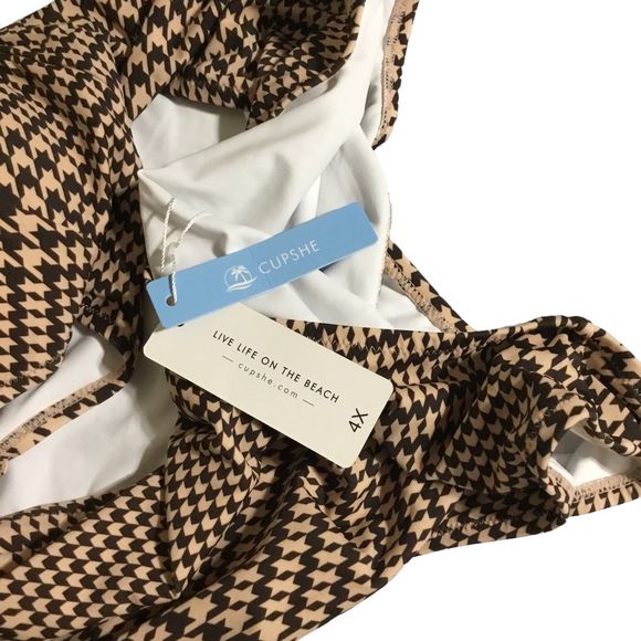 Cupshe One Piece Brown Herringbone Plaid Size 4X NWT Swimsuit (See sizing info) - Picture 4 of 8